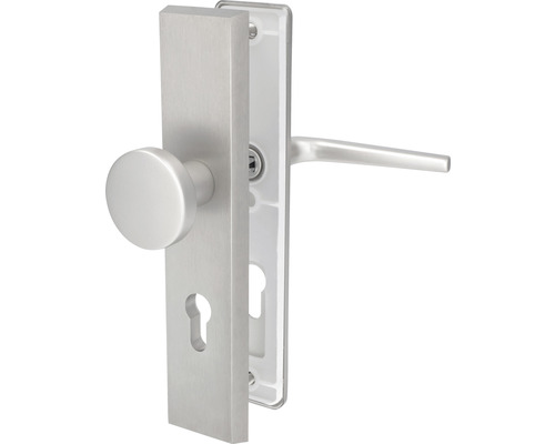 Ferrure de protection cylindre profilé Tira II 72 mm poignée/bouton Alu F9 anodisé Garniture de porte en acier inoxydable avec bouton rotatif et longue plaque