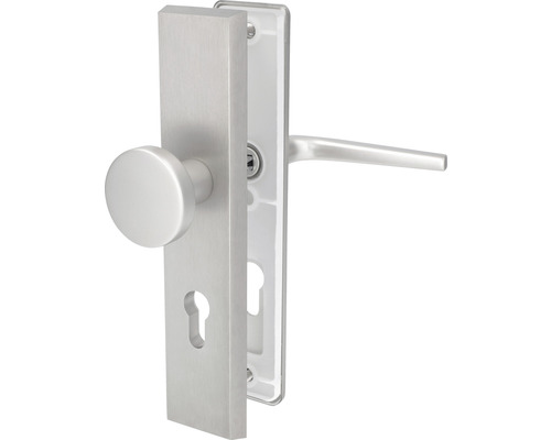 Ferrure de protection cylindre profilé Tira II 92 mm poignée/bouton Alu F9 anodisé Garniture de porte en acier inoxydable avec plaque longue et bouton de porte
