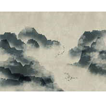 Illustration avec montagnes et volées d''oiseaux