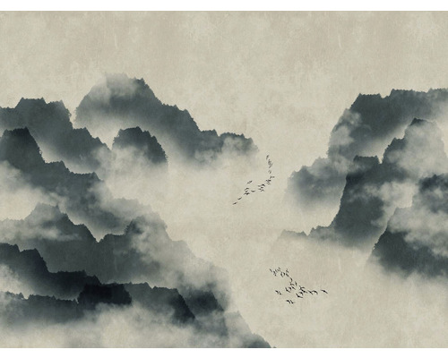 Papier peint panoramique intissé 38246-1 The Wall aquarelle montagnes brouillard oiseau 7 pces 371 x 280 cm