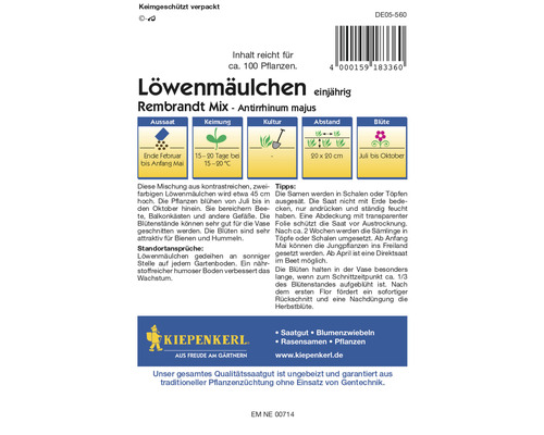 Löwenmäulchen Rembrandt Mix Saatgutpackung