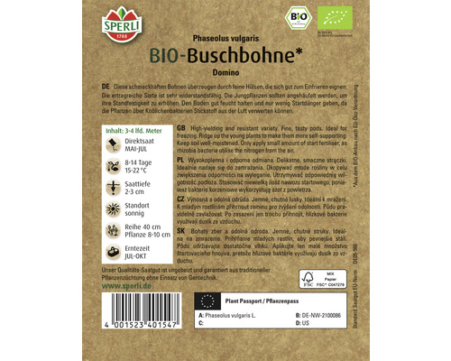 Sperli BIO-Buschbohne Domino Samenpackung