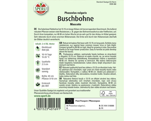 Samenpackung Buschbohne Mascotte