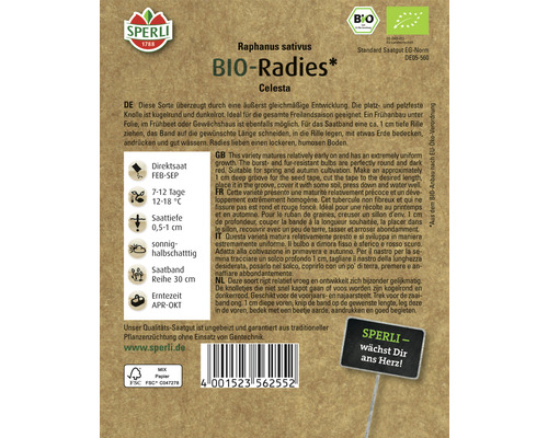 Sperli Bio Radieschen Celesta Saatband Verpackung