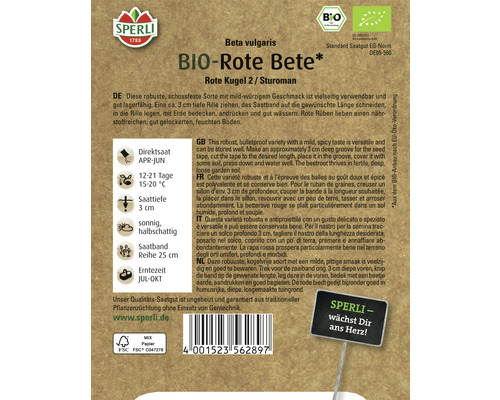 Ruban de graines de betterave rouge biologique Sperli Rote Kugel 2/Sturoman