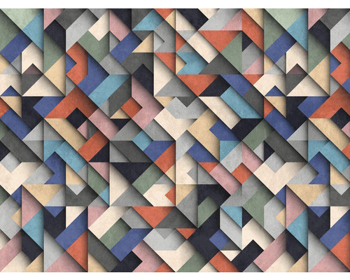 Papier peint panoramique intissé 38287-1 The Wall géométrique 3D 7 pces 371 x 280 cm Motif géométrique triangulaire pour décoration murale