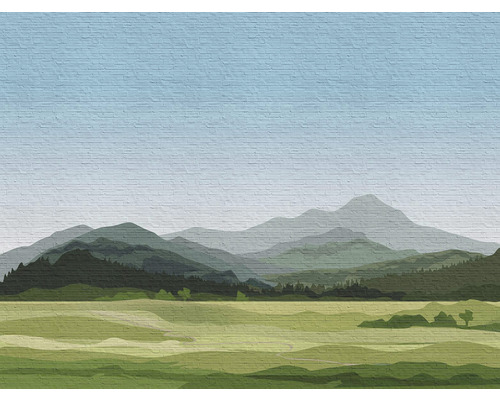 Papier peint panoramique intissé 38298-1 The Wall ouvrage de maçonnerie paysage de montagne 7 pces 371 x 280 cm
