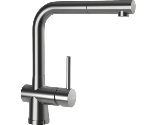 Robinet de cuisine avec douchette Schock Laios finition acier inoxydable 517125 Robinet de cuisine en acier inoxydable avec bec pivotant