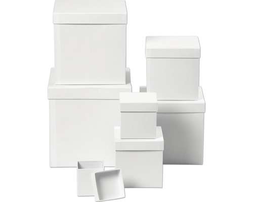 Plusieurs boîtes de rangement blanches avec couvercle de différentes tailles