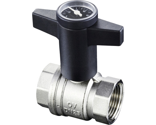 Robinet à boisseau sphérique Oventrop Optibal avec thermomètre 1 1/4" 1078010 Vanne à boisseau sphérique en métal avec manomètre pour la mesure de la pression