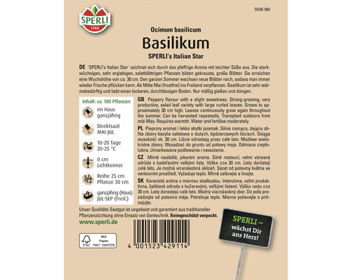 Basilikum Saatgutpackung der Marke Sperli