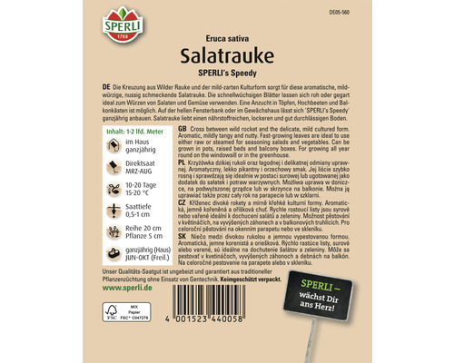 Sachet de graines de roquette cultivée de la marque Sperli