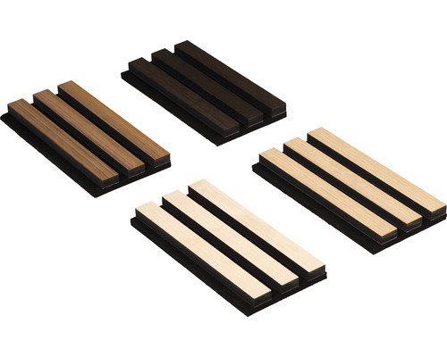 Panneaux acoustiques en bois dans différentes teintes