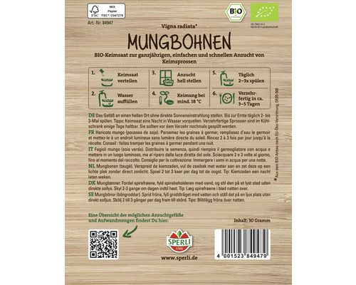 Graines germées de haricots mungo pour la culture de graines germées