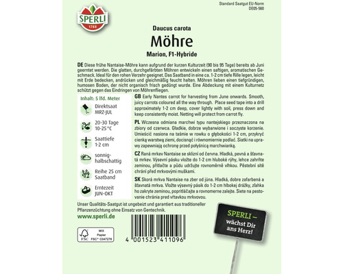 Sperli Carotte Marion F1 Hybride Ruban de graines emballage
