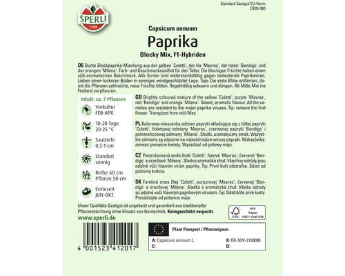 Sperli Paprika Blocky Mix F1-Hybriden Samenpackung