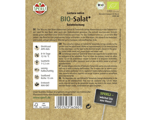 Sperli Mélange de salades biologiques, ruban de graines