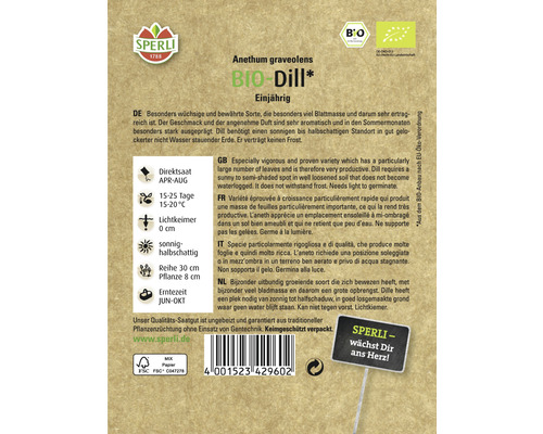 Sperli Bio Dill Saatgutpackung für einjährige Pflanzen
