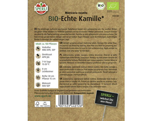 Sachet de graines de camomille véritable bio Sperli