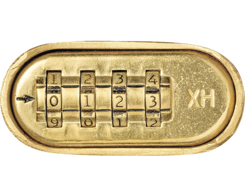 Cadenas à combinaison couleur laiton avec quatre molettes numérotées et marquage XH