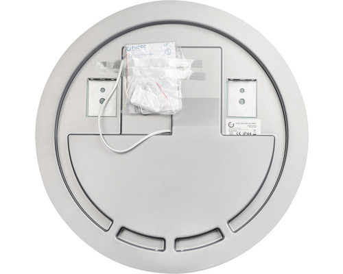 Vue arrière d''un miroir rond avec matériel de montage