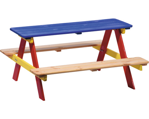 Kindersitzgruppe aus Holz mit Tisch und Bänken