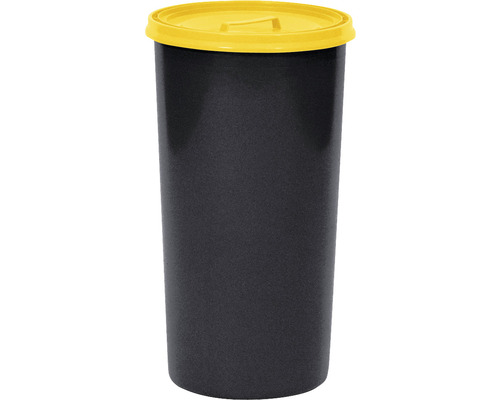 Conteneur à déchets avec couvercle plastique anthracite 60 l Poubelle noire en plastique avec couvercle jaune