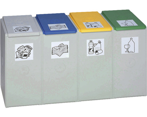 Système modulaire de matériau 4 éléments sans couvercle 40 l Système de tri des déchets avec quatre conteneurs et couvercles colorés