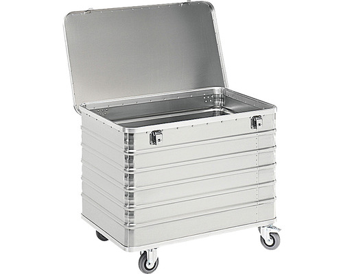 Caisse de transport ouverte en aluminium avec roulettes