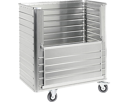 Rollwagen aus Aluminium mit Klappe und vier Rollen