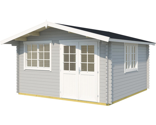 Abri de jardin Norderney 2 avec plancher 444,6 x 390 cm gris clair Abri de jardin avec fenêtres et porte double
