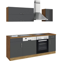 Komplette Küche mit Spüle, Geschirrspüler, Backofen, Kochfeld, Dunstabzugshaube und Hängeschränken