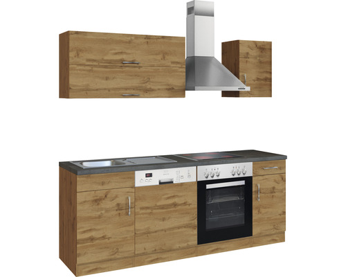 Komplette Küchenzeile mit Spüle, Geschirrspüler, Herd, Dunstabzugshaube und Hängeschränken