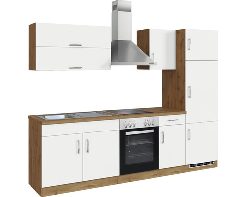Komplette Küchenzeile mit Spüle, Herd, Backofen, Dunstabzugshaube und Schränken