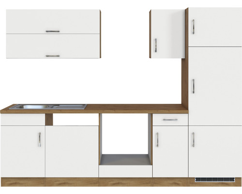 Küchenzeile mit Spüle, Hängeschränken und Unterschränken