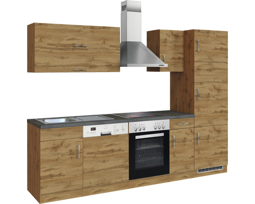 Komplette Küche mit Spüle, Geschirrspüler, Herd, Dunstabzugshaube und Hängeschränken