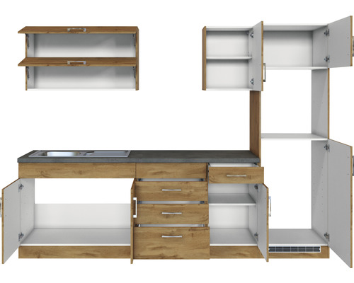 Küchenzeile mit Spüle, Schränken und Schubladen zur Kücheneinrichtung