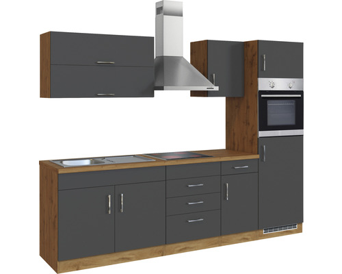 Komplette Küchenzeile mit Spüle, Kochfeld, Dunstabzugshaube und Backofen