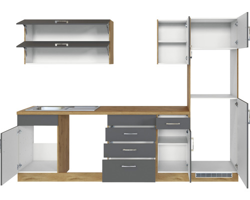 Küchenzeile mit Spüle, Schränken und Schubladen