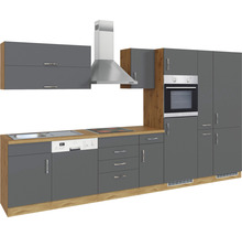 Komplette Küche mit Spüle, Geschirrspüler, Schubladen, Herd, Dunstabzugshaube und Backofen