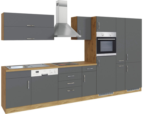Komplette Küche mit Spüle, Geschirrspüler, Schubladen, Herd, Dunstabzugshaube und Backofen