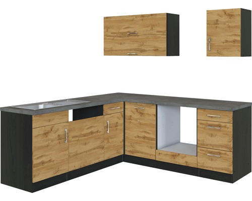 Moderne Küche mit Spüle, Schubladen und Hängeschränken