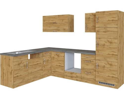 Küchenzeile mit Ober- und Unterschränken sowie Arbeitsplatte