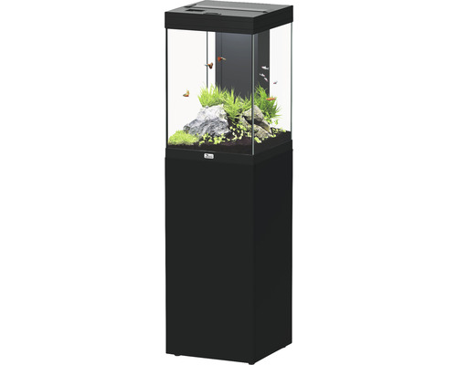 Ensemble d'aquarium aquatlantis Aqua Tower 96 l, avec éclairage EASY LED 2.0, système de filtre interne, chauffage et meuble bas noir