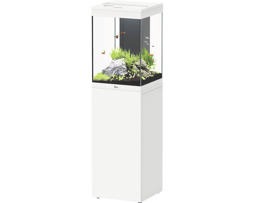 Ensemble d'aquarium aquatlantis Aqua Tower 96 l, avec éclairage EASY LED 2.0, système de filtre interne, chauffage et meuble bas blanc