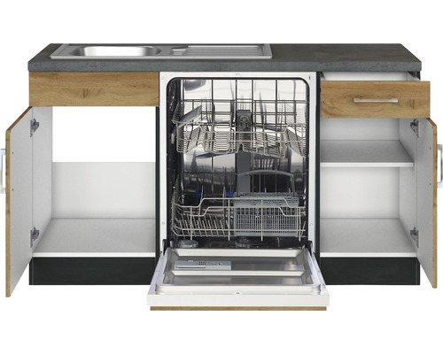 Cuisine équipée avec évier, tiroir, compartiments d''armoire et lave-vaisselle