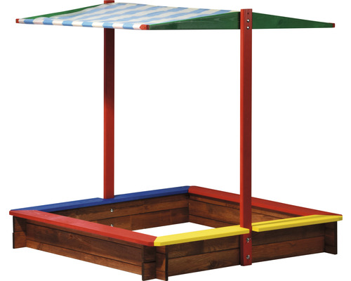 Sandkasten aus Holz mit Sonnenschutzdach
