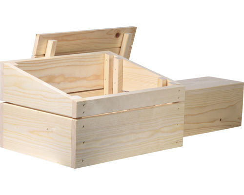 Caisse en bois avec couvercle et compartiment de rangement