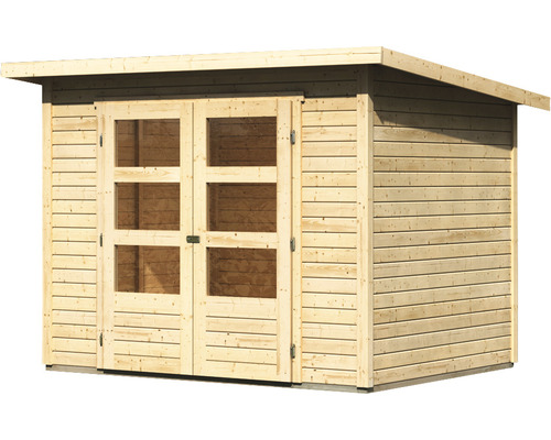 Holzgartenhaus mit Doppeltür und Fenstern