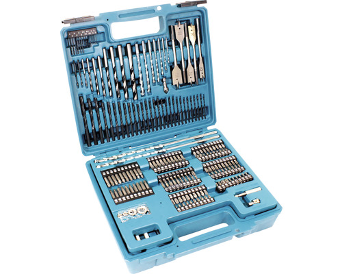 Jeu de forets et d''embouts dans une boîte à outils ouverte